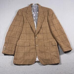 Lands End Blazer Mens 40L Wool Windowpane Sport Coat Jacket Made in USA Classic